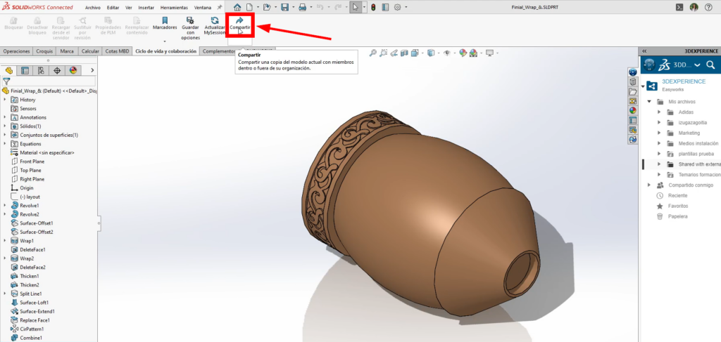 Compartir archivos SOLIDWORKS con solo un enlace, interfaz del software