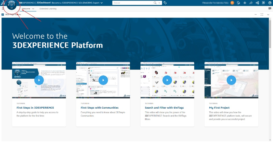 Para instalar SOLIDWORKS Connected, dentro de 3DEXPERIENCE debes empezar clicando en el compass. Se encuentra en la esquina superior izquierda.
