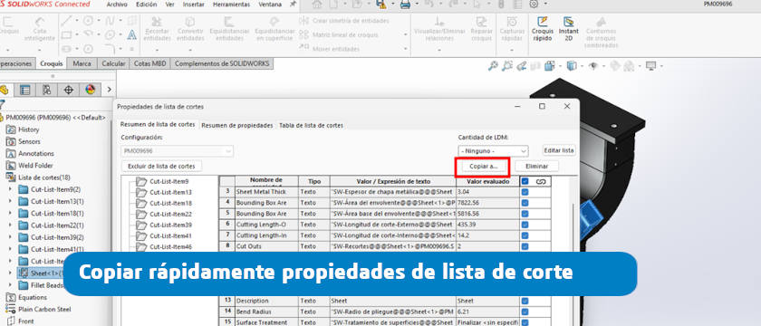 Copiar rápidamente propiedades de lista de corte