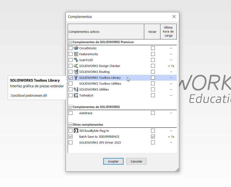 activar toolbox en 3dexperience solidworks