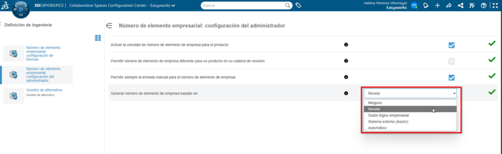 Cómo es la configuración del Enterprise Item Number en 3DEXPERIENCE