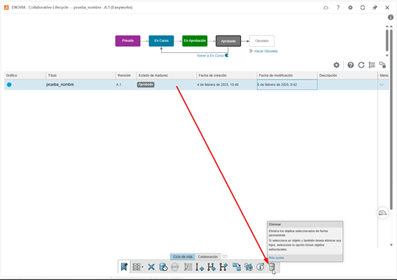 eliminar contenido en 3DEXPERIENCE desde Collaborative Lifecycle