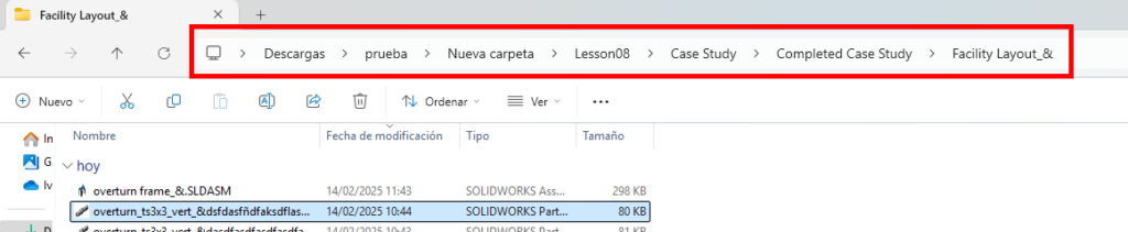 ejemplo de una ruta de archivo demasiado larga que genera error en 3DEXPERIENCE