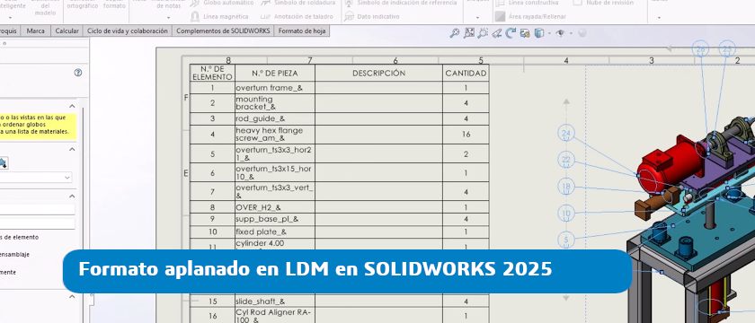 formato aplanado listas de materiales solidworks 2025