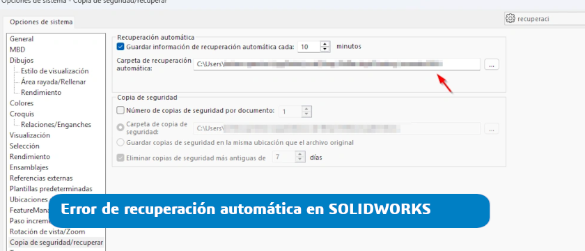 error recuperación automática solidworks