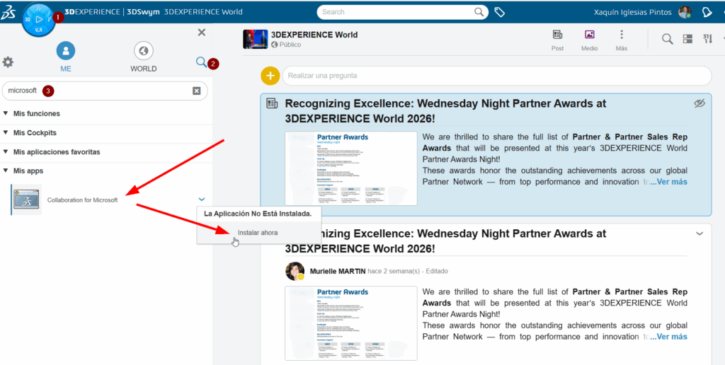 en la imagen se ven los pasos a seguir para integrar 3dexperience con microsoft