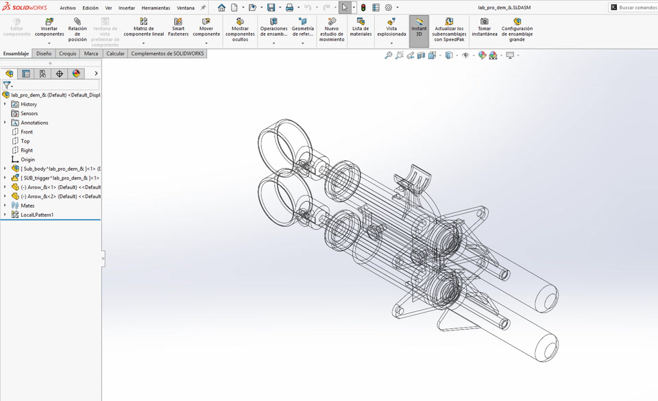 muestra del problema de visualización de 'Sombreado con aristas' en SOLIDWORKS