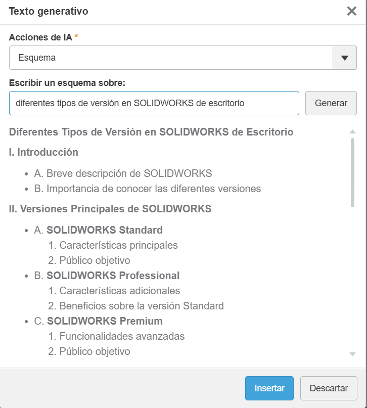 Ejemplo de un esquema generado con la IA de SOLIDWORKS