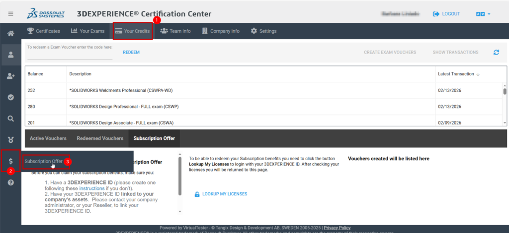 muestra del certification center desde donde se pueden solicitar el acceso a exámenes para las certificaciones de SOLIDWORKS