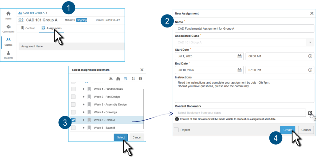 ejemplo de como se editan tareas en el rol teacher de solidworks edu
