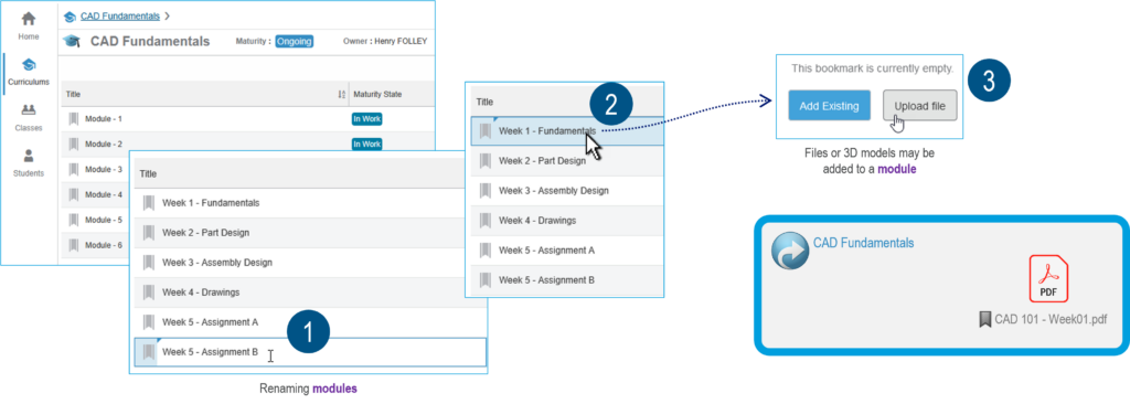 paso por paso de como editar un curso con el rol teacher de solidworks edu