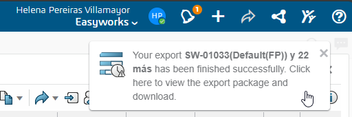 mensaje de aviso de que ya puedes exportar los archivos CAD de 3DEXPERIENCE