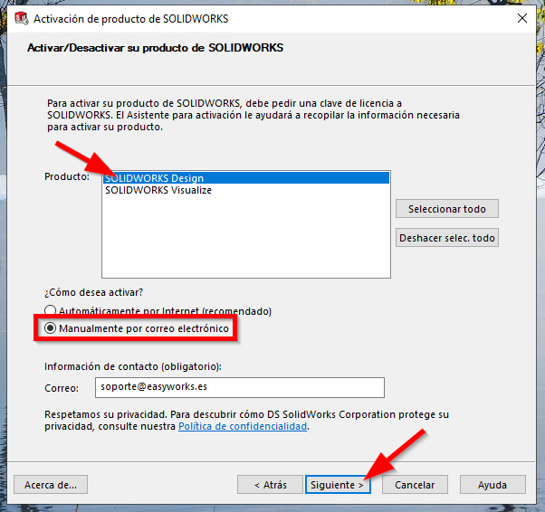 opción para solicitar el archivo txt que usaremos para activar nuestra licencia solidworks