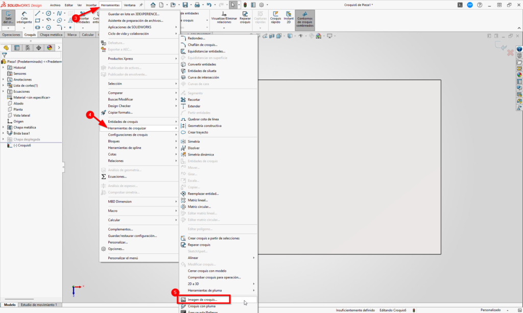 interfaz que muestra la ruta para llegar a imagen de croquis en solidworks