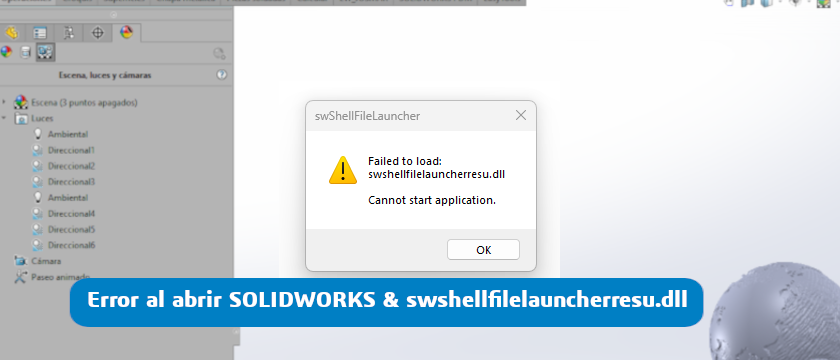 error al abrir solidworks swshellfilelauncherresu.dll