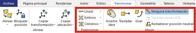 Interfaz del menú de Vistas explosionadas en SOLIDWORKS Composer