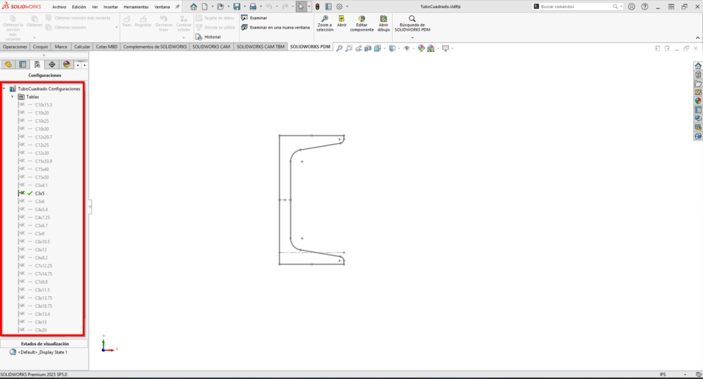 Archivo SLDLFP de SOLIDWORKS con múltiples configuraciones de perfiles de pieza soldada