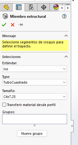 Selección del tamaño de un perfil de pieza soldada en SOLIDWORKS