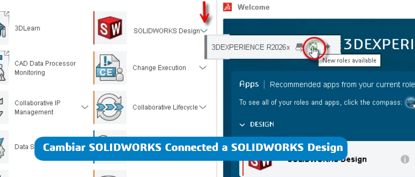 Cambiar solidworks connected a design en 3DEXPERIENCE