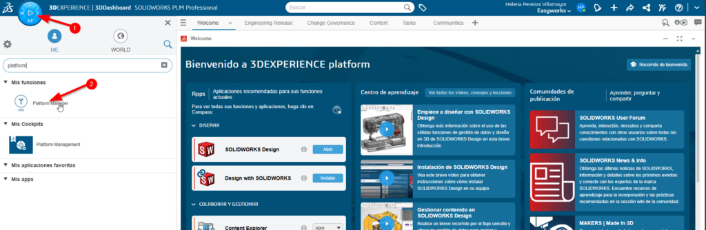 Acceso al rol Platform Manager desde el 3DCompass de 3DEXPERIENCE