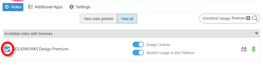 Pestaña Ver todos para asignar el nuevo rol de SOLIDWORKS Design en 3DEXPERIENCE
