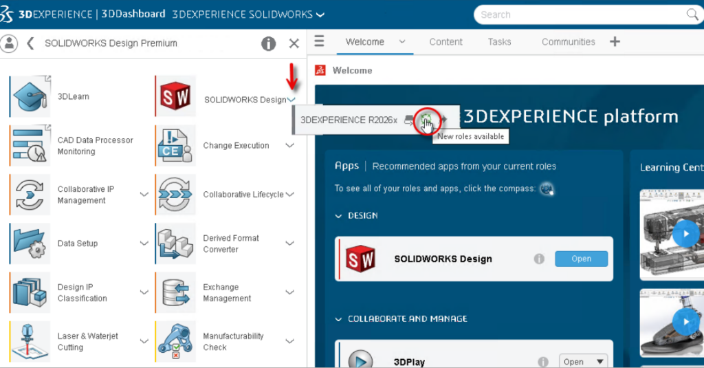 Comprobación de actualizaciones pendientes de SOLIDWORKS Design en 3DEXPERIENCE