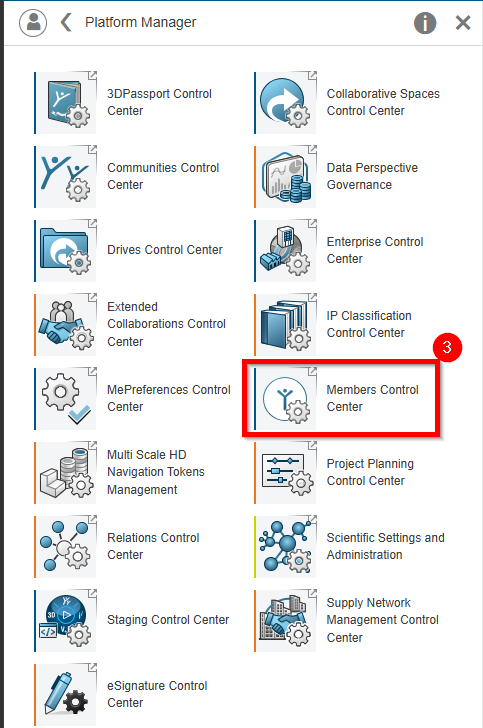 Aplicación Members Control Center para gestionar usuarios y roles en 3DEXPERIENCE, que nos permitirá realizar el cambio de SOLIDWORKS Connected a Design